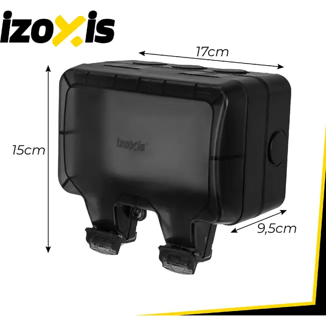 Izoxis Dubbel buitenstopcontact IP66 230 tot 250 V met 2 aansluitingen, ABS behuizing, klep en opbouwmontage voor tuin