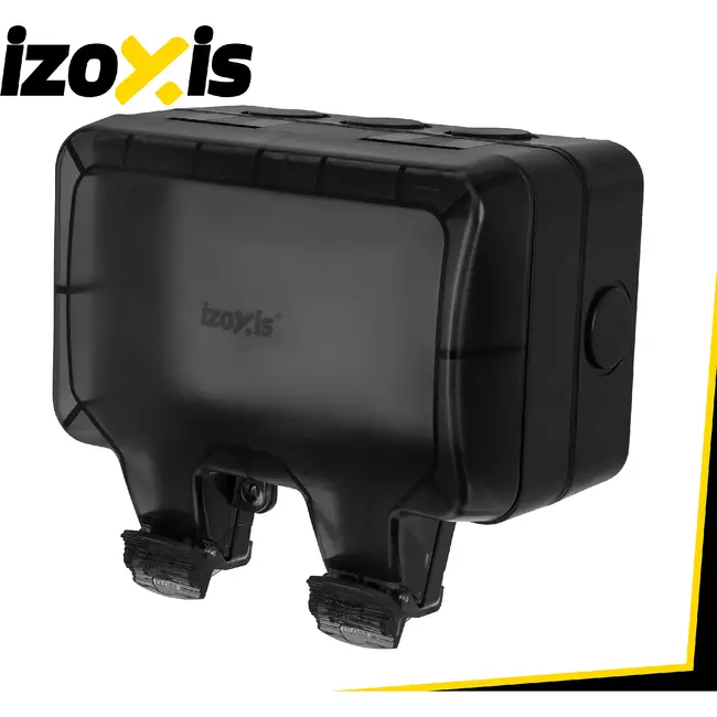 Izoxis Dubbel buitenstopcontact IP66 230 tot 250 V met 2 aansluitingen, ABS behuizing, klep en opbouwmontage voor tuin