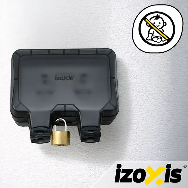 Izoxis Dubbel buitenstopcontact IP66 230 tot 250 V met 2 aansluitingen, ABS behuizing, klep en opbouwmontage voor tuin