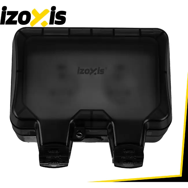 Izoxis Dubbel buitenstopcontact IP66 230 tot 250 V met 2 aansluitingen, ABS behuizing, klep en opbouwmontage voor tuin