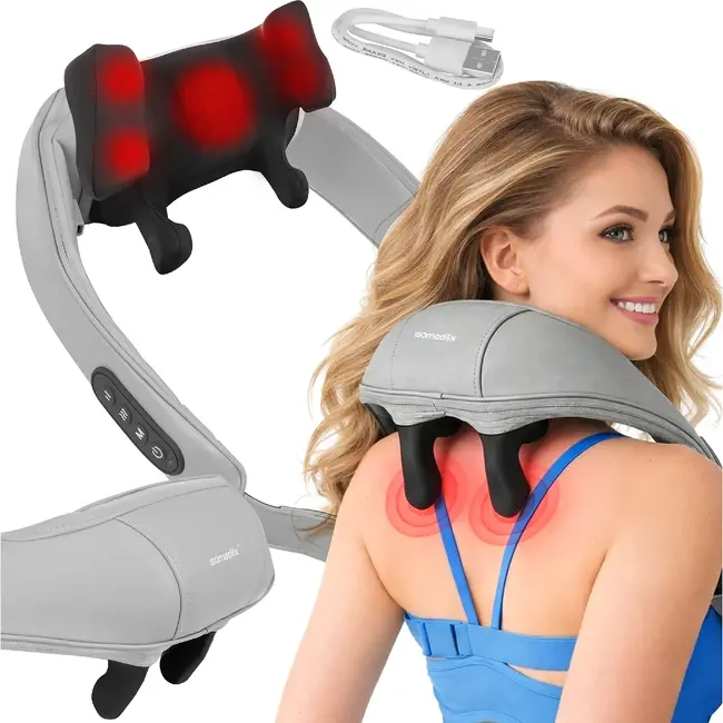 Ruhhy Shiatsu nekmassager 22,2 W met warmtefunctie, 3 massagestanden, accu tot 120 minuten, USB-C en automatische uitschakeling