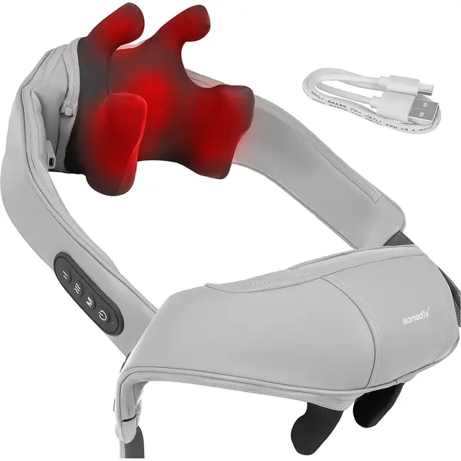 Ruhhy Shiatsu nekmassager 22,2 W met warmtefunctie, 3 massagestanden, accu tot 120 minuten, USB-C en automatische uitschakeling