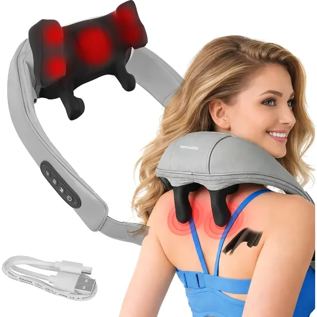 Ruhhy Shiatsu nekmassager 22,2 W met warmtefunctie, 3 massagestanden, accu tot 120 minuten, USB-C en automatische uitschakeling