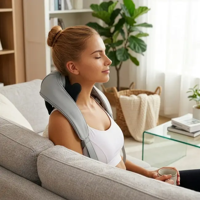 Ruhhy Shiatsu nekmassager 22,2 W met warmtefunctie, 3 massagestanden, accu tot 120 minuten, USB-C en automatische uitschakeling