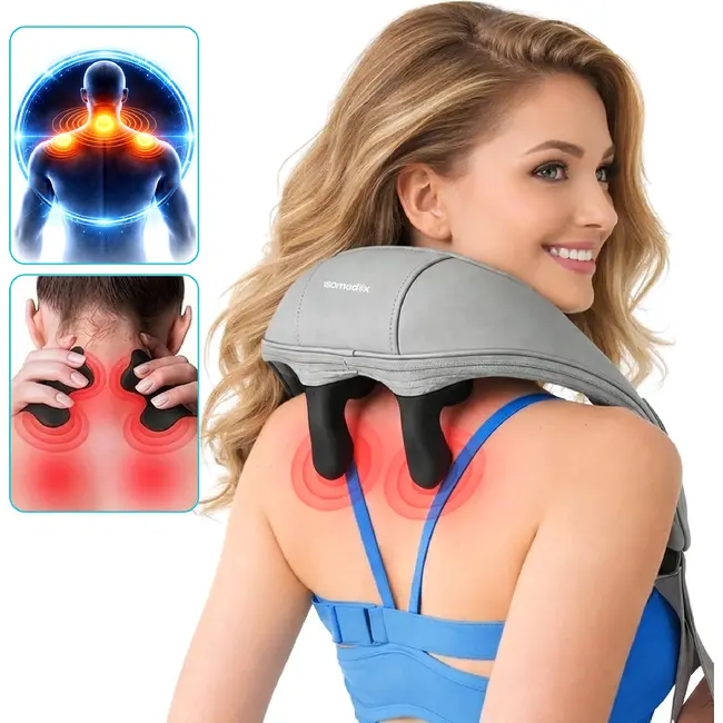 Ruhhy Shiatsu nekmassager 22,2 W met warmtefunctie, 3 massagestanden, accu tot 120 minuten, USB-C en automatische uitschakeling