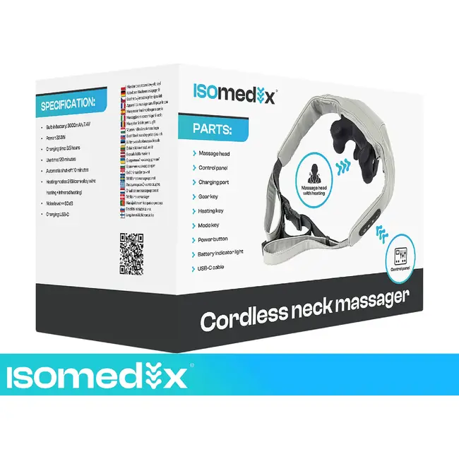 Ruhhy Shiatsu nekmassager 22,2 W met warmtefunctie, 3 massagestanden, accu tot 120 minuten, USB-C en automatische uitschakeling