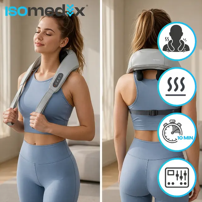 Ruhhy Shiatsu nekmassager 22,2 W met warmtefunctie, 3 massagestanden, accu tot 120 minuten, USB-C en automatische uitschakeling