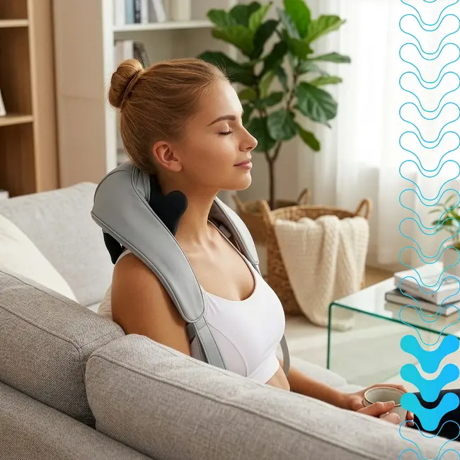 Ruhhy Shiatsu nekmassager 22,2 W met warmtefunctie, 3 massagestanden, accu tot 120 minuten, USB-C en automatische uitschakeling