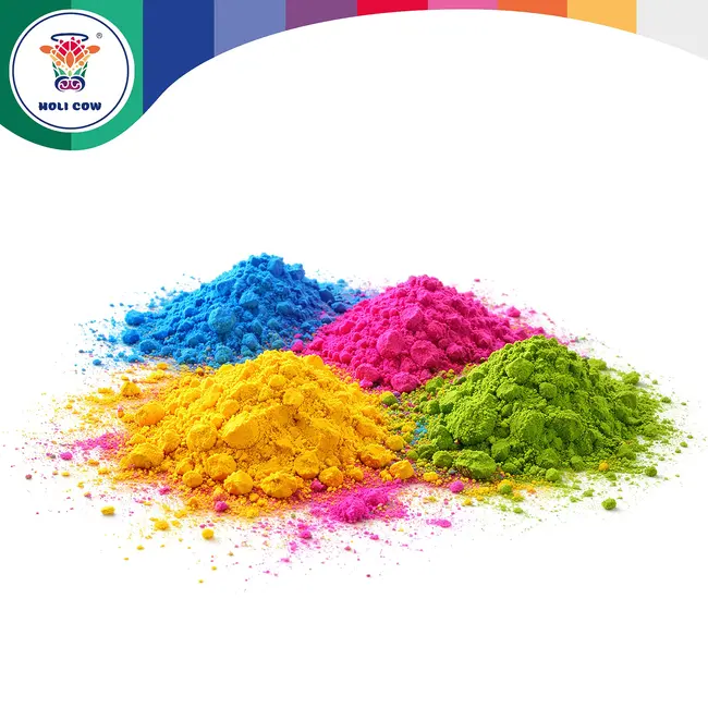 Holi Cow Holi kleurpoeder set 6 x 100 g met rood, oranje, geel, groen, blauw en paars voor kleurrijke evenementen en fotoshoots
