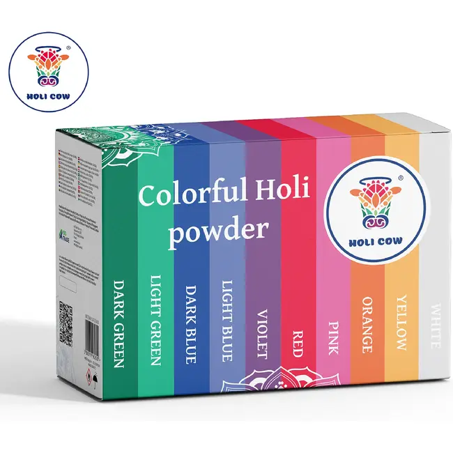 Holi Cow Kleurpoeder set met 10 zakjes van 100 g en 10 kleuren voor festivals, verjaardagen, evenementen en fotoshoots
