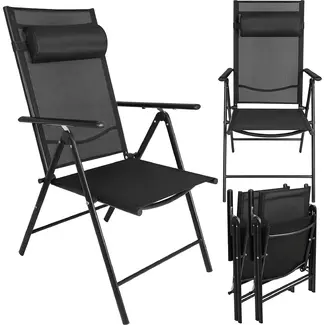 Gardlov Zwarte inklapbare tuinstoelen set van 2 met verstelbare rugleuning en hoofdsteunen voor tuin