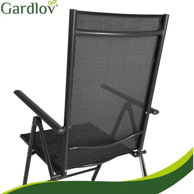 Gardlov Zwarte inklapbare tuinstoelen set van 2 met verstelbare rugleuning en hoofdsteunen voor tuin