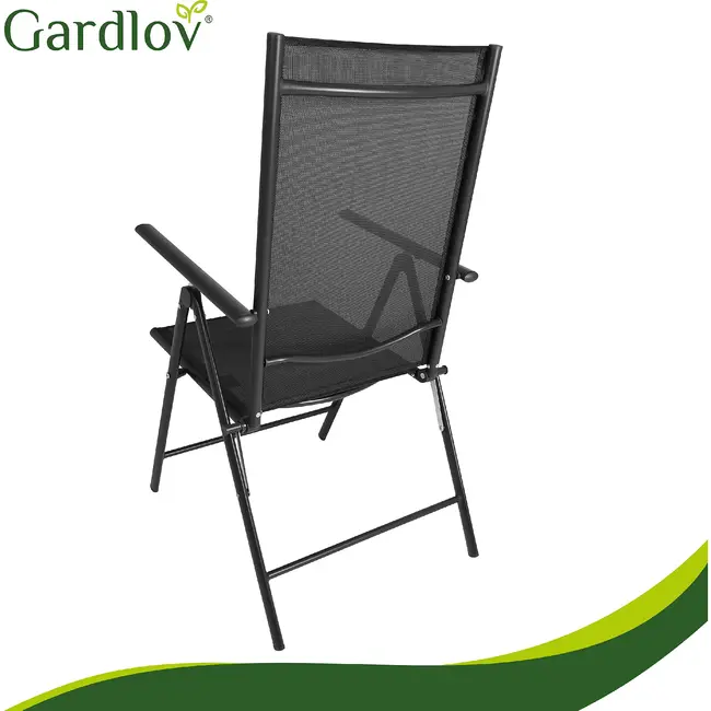 Gardlov Zwarte inklapbare tuinstoelen set van 2 met verstelbare rugleuning en hoofdsteunen voor tuin