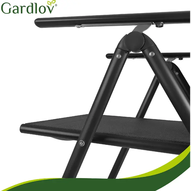 Gardlov Zwarte inklapbare tuinstoelen set van 2 met verstelbare rugleuning en hoofdsteunen voor tuin