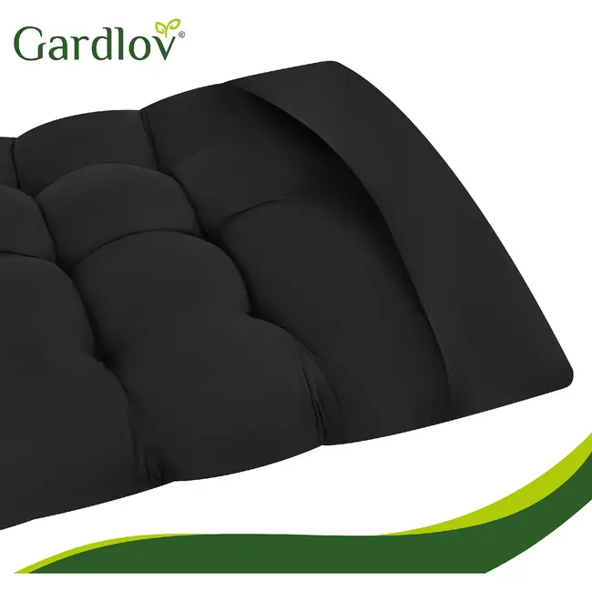 Gardlov Zwart gewatteerd ligbedkussen 180 x 56 x 9 cm met rugleuningflap en bindbanden voor tuinligbed