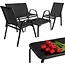 Gardlov Zwarte balkonmeubelset 4-persoons met bank, 2 fauteuils en lage glazen tafel buiten