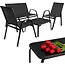 Gardlov Zwarte balkonmeubelset 4-persoons met bank, 2 fauteuils en lage glazen tafel buiten