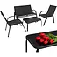 Gardlov Zwarte balkonmeubelset 4-persoons met bank, 2 fauteuils en lage glazen tafel buiten