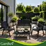 Gardlov Zwarte balkonmeubelset 4-persoons met bank, 2 fauteuils en lage glazen tafel buiten