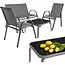 Gardlov Grijze balkonmeubelset voor 4 personen met stalen frame, 2-zitsbank, 2 stoelen en glazen tafel