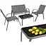 Gardlov Grijze balkonmeubelset voor 4 personen met stalen frame, 2-zitsbank, 2 stoelen en glazen tafel