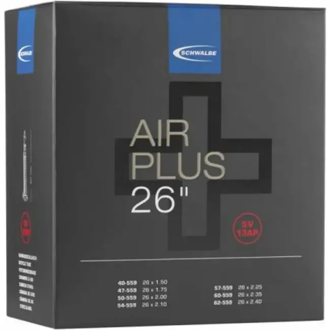Schwalbe Air Plus binnenband 26 inch 40/62-559 met Frans ventiel 40 mm voor e-bike en cargobike