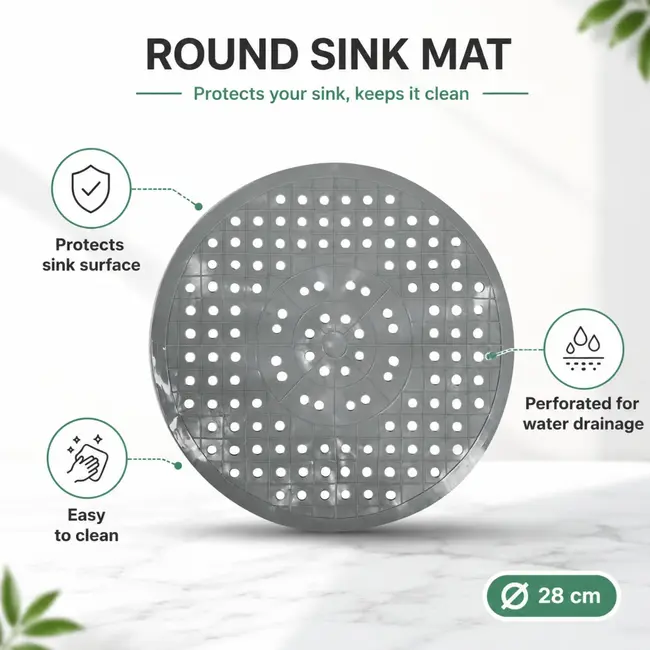 Benson Ronde gootsteenmat - PVC - Beschermend - Grijs - Ø 28 cm