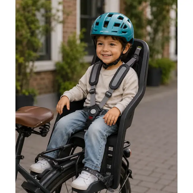 Polisport Kinderzitje Voor Fiets Zwart Grijs Voorzijde Montage Voor Dagelijks Gebruik