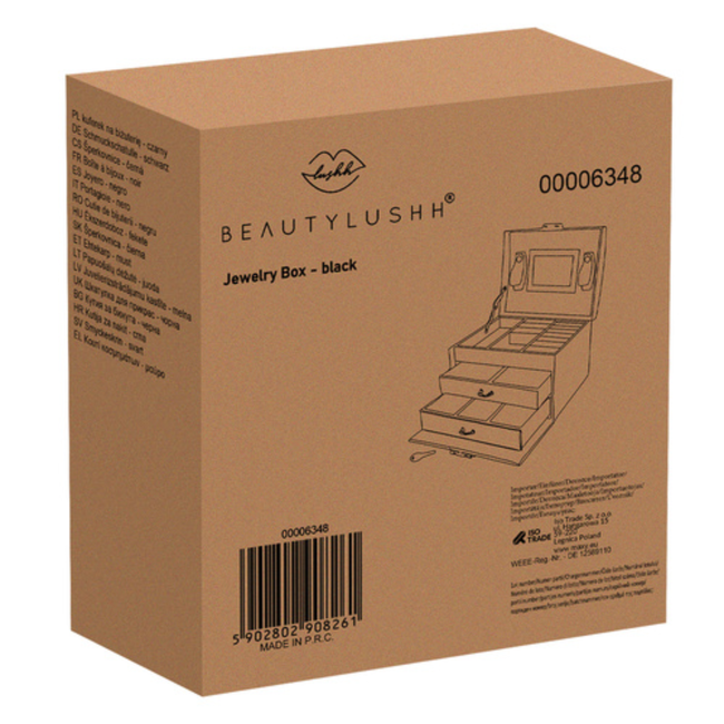 Beautylushh Elegante zwarte sieradendoos met sleutel, spiegel en 20 vakken voor ringen en kettingen