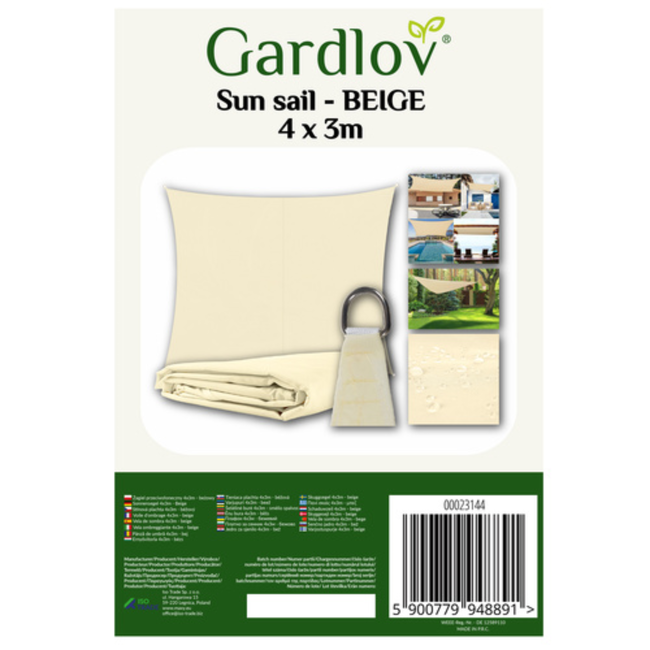 Gardlov Beige Zonneschermzeil 3x4m - Perfecte Schaduw en UV-bescherming