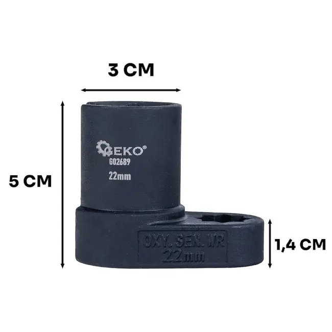 GEKO O2 sensor dop 22 mm voor 12,7 mm ratel, open ontwerp met sleuf voor kabel, gereedschapsstaal
