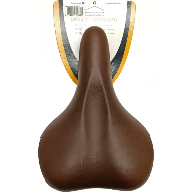 Selle Comfortabel fietszadel - bruine synthetische bekleding - witte bumpers - 25x19 cm - zonder strop