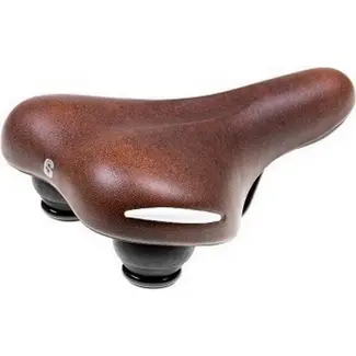 Selle Comfortabel fietszadel - bruine synthetische bekleding - witte bumpers - 25x19 cm - zonder strop