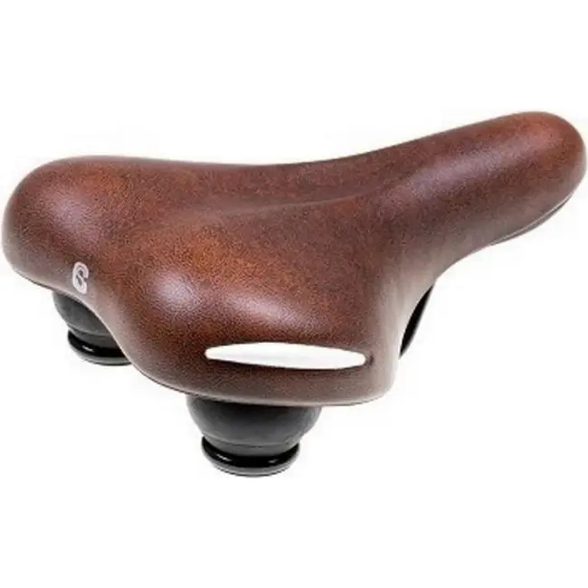 Selle Comfortabel fietszadel - bruine synthetische bekleding - witte bumpers - 25x19 cm - zonder strop