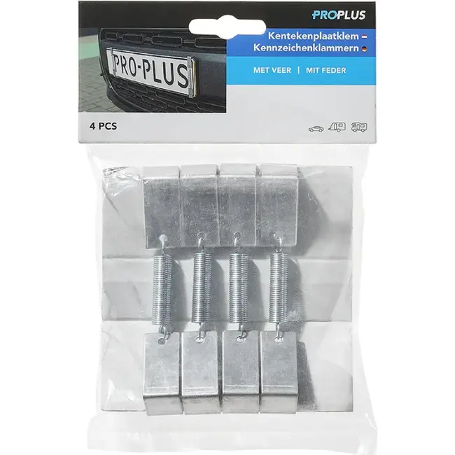 ProPlus Kentekenplaatklem met veer - verzinkt staal - 124 x 24 mm - set van 4 stuks