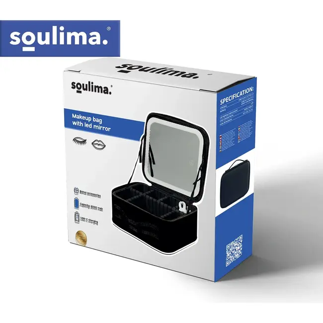 Soulima Cosmetisch etui met LED-spiegel zwart 25,5 x 23,5 x 12 cm