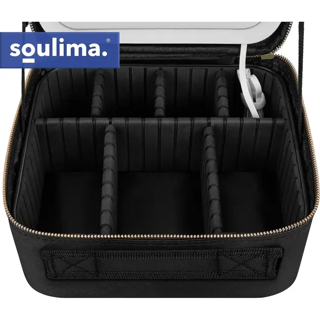 Soulima Cosmetisch etui met LED-spiegel zwart 25,5 x 23,5 x 12 cm
