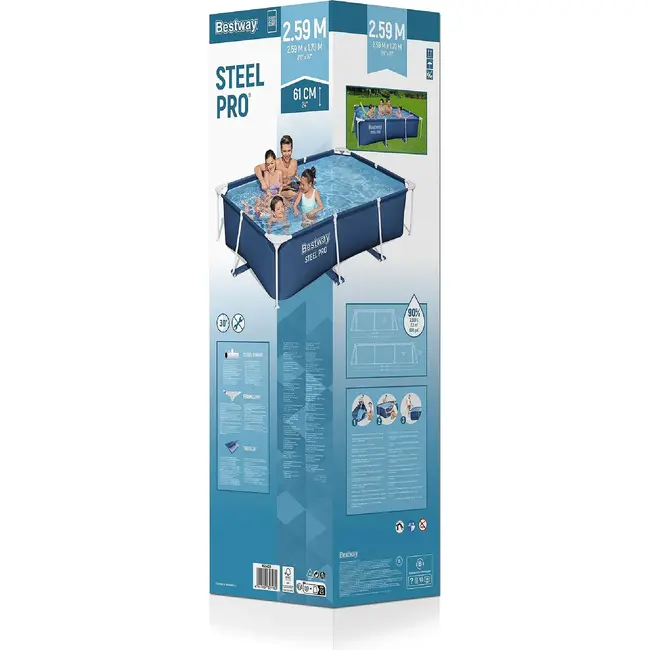 Bestway Rechthoekig framezwembad 259 x 170 x 61 cm met stevig PVC doek en handige reparatiepatch
