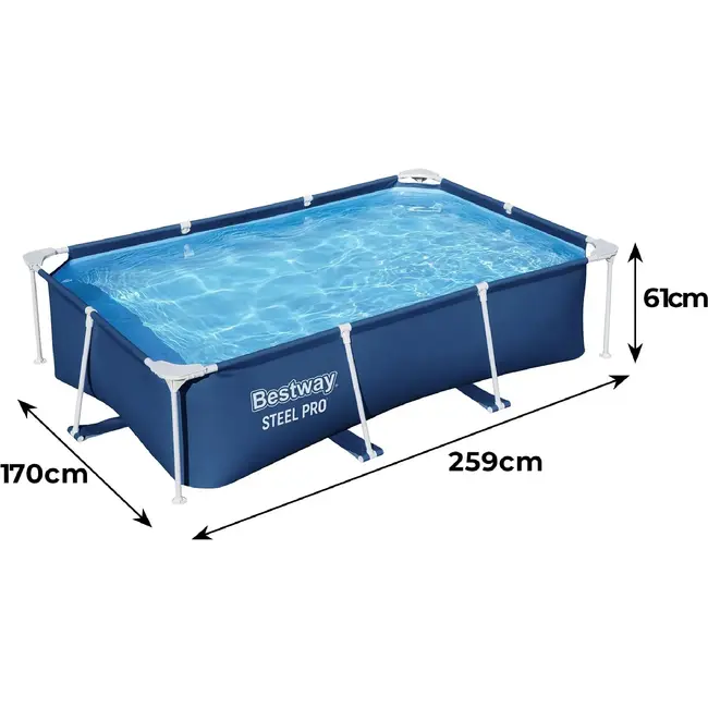 Bestway Rechthoekig framezwembad 259 x 170 x 61 cm met stevig PVC doek en handige reparatiepatch