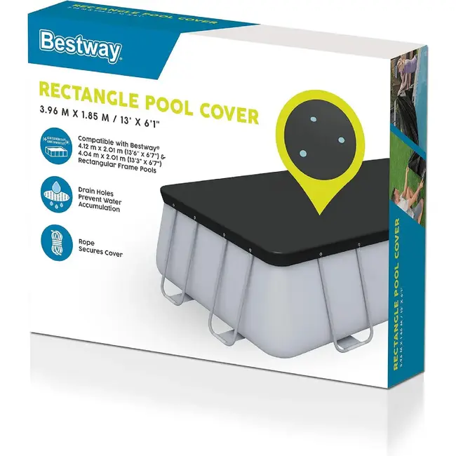 Bestway Zwembad afdekhoes 404 x 201 cm zwart met drainagegaten en bevestigingskoorden