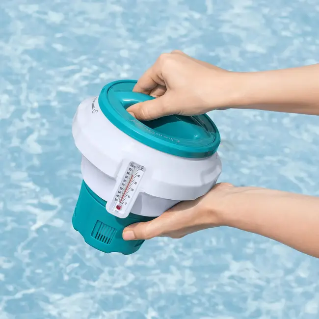 Bestway Drijvende chloordispenser voor zwembad met beschermende handschoen en vergrendeling