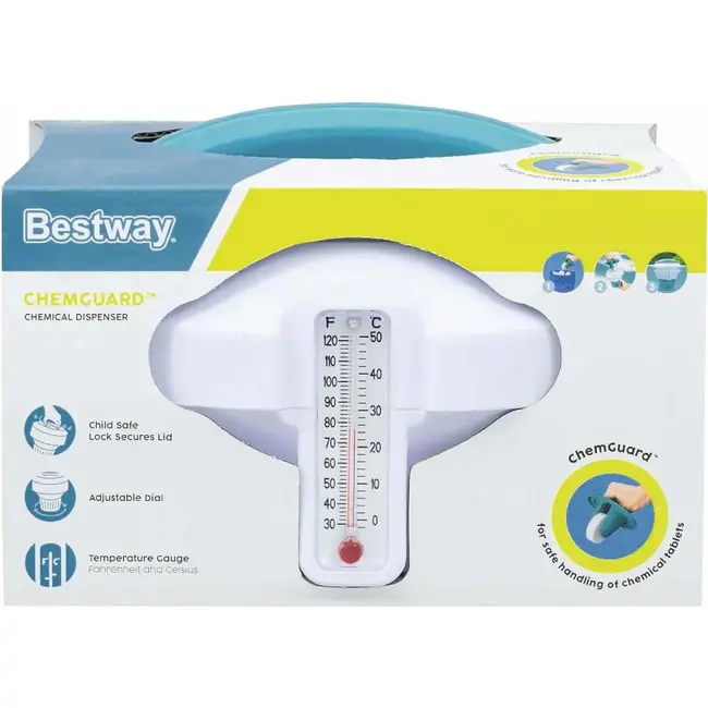 Bestway Drijvende chloordispenser voor zwembad met beschermende handschoen en vergrendeling
