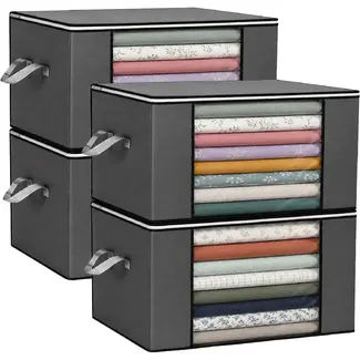 Ruhhy Beddengoed opbergers 60 x 40 x 35 cm set van 4 met venster en tweewegrits
