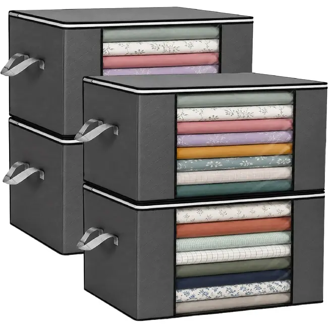 Ruhhy Beddengoed opbergers 60 x 40 x 35 cm set van 4 met venster en tweewegrits