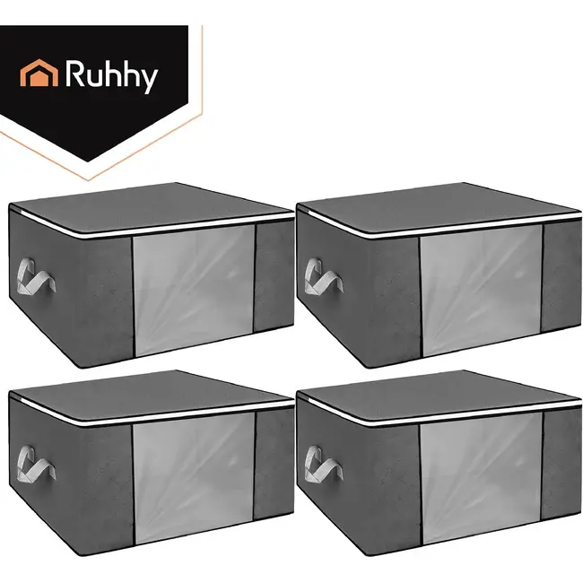 Ruhhy Beddengoed opbergers 60 x 40 x 35 cm set van 4 met venster en tweewegrits