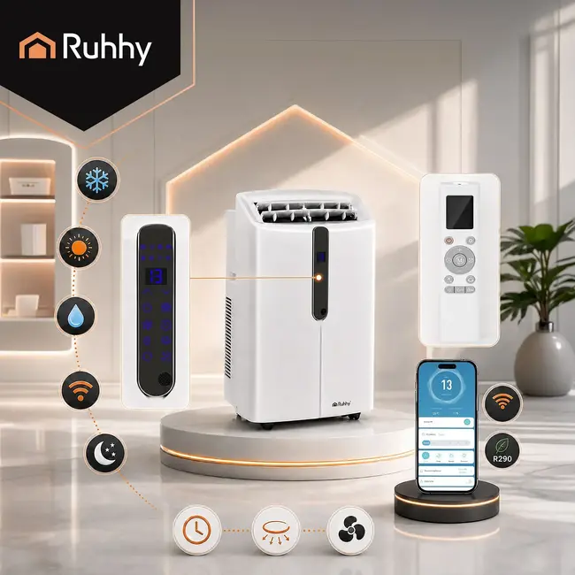 Ruhhy Mobiele airco 3,5 kW met wifi, verwarming, ontvochtiger en ventilatie
