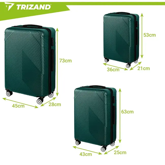 Trizand 3-delige groene kofferset met 360° wielen, cijferslot en ABS harde schaal