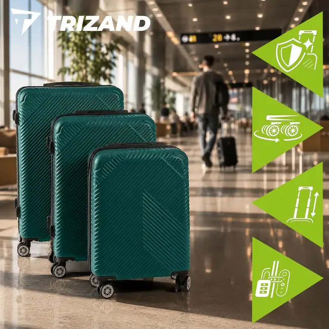 Trizand 3-delige groene kofferset met 360° wielen, cijferslot en ABS harde schaal