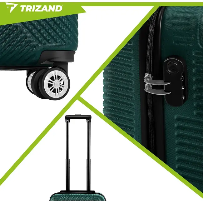 Trizand 3-delige groene kofferset met 360° wielen, cijferslot en ABS harde schaal
