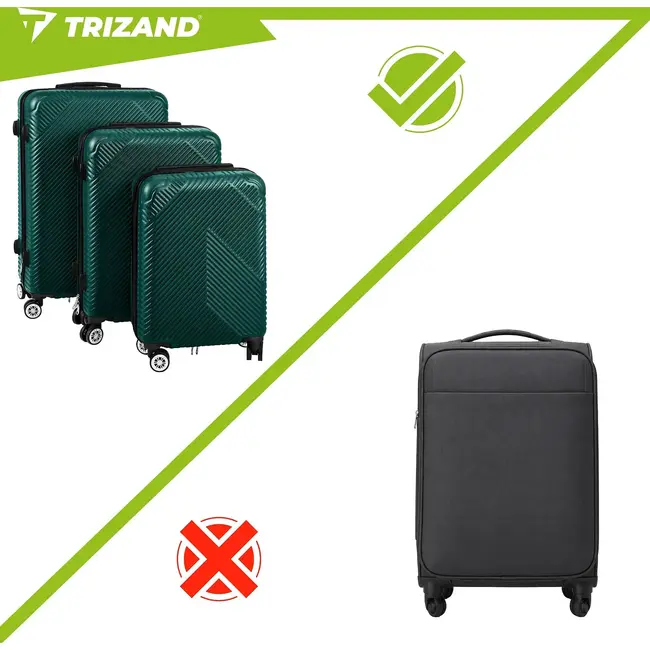 Trizand 3-delige groene kofferset met 360° wielen, cijferslot en ABS harde schaal
